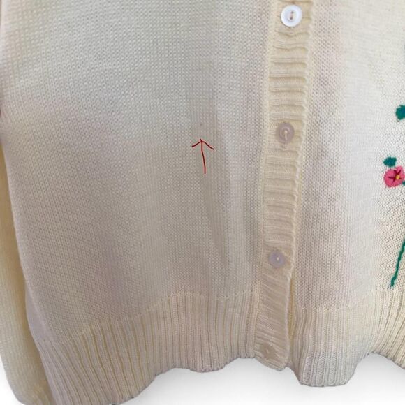 Vintage cream Melody Embroidered flower cardigan size 42 fits XL - Picture 7 of 8